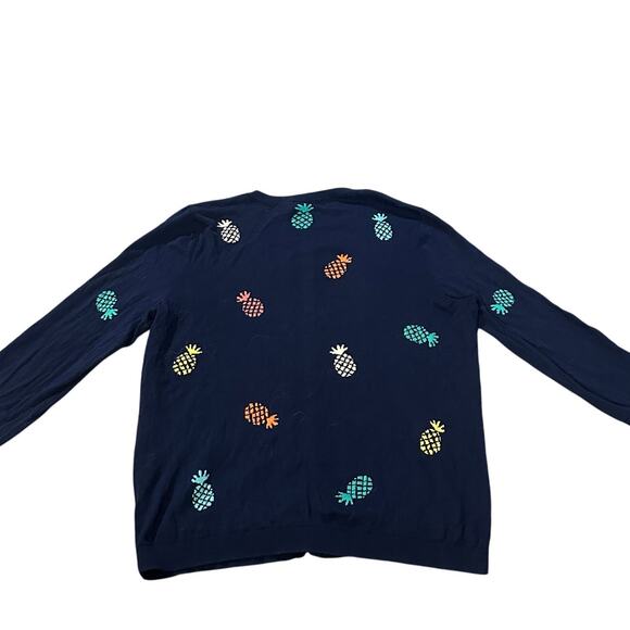 Talbots Navy/Pineapple Embroidered, Light Weight, Cardigan- L - Picture 2 of 6